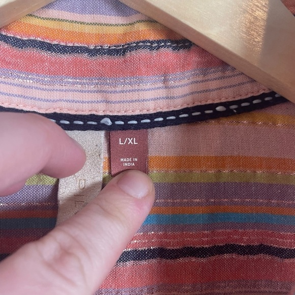 Anthropologie Pilcro Long-Sleeve Boyfriend Striped Shirt Rainbow Metallic L/XL - Picture 13 of 16